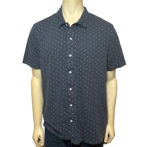 Banana Republic Men's XL Slim Knit SS Button Down Shirt Blue Micro Print